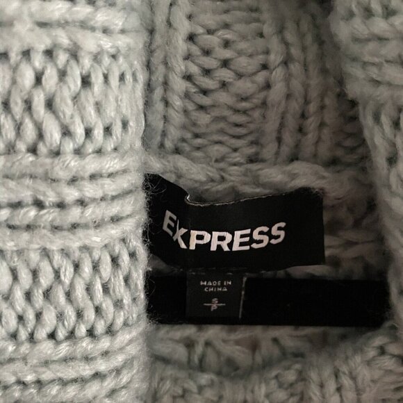 Express Women S Light Blue Open Stitch Chunky Knit Oversized Cowl Neck Sweater - Picture 8 of 10